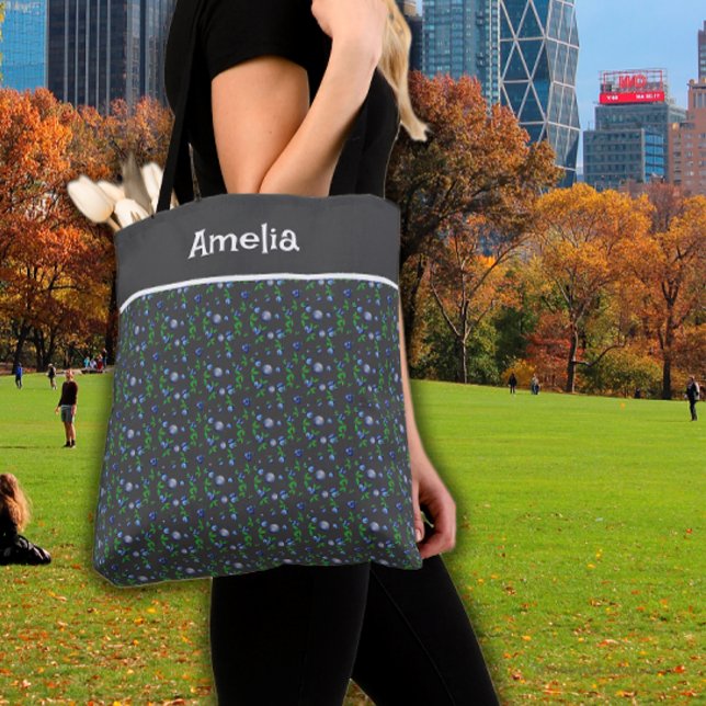  Cute Blueberry watercolor pattern name  dark grey Tote Bag (Creator Uploaded)