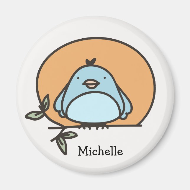 Cute Bluebird Illustration Personalised Name Magnet (Front)