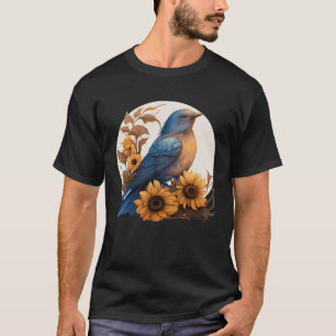 Cute Bluebird Sunflower Floral Watercolor Bluebird T-Shirt