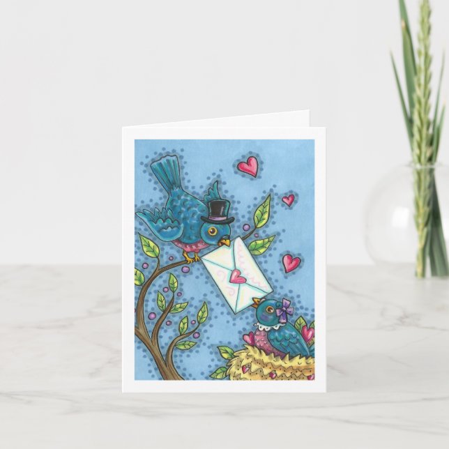 CUTE BLUEBIRD SWEETHEARTS, LOVE BIRD VALENTINE CARD (Front)
