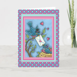 CUTE BLUEBIRD SWEETHEARTS, LOVE BIRD VALENTINE HOLIDAY CARD