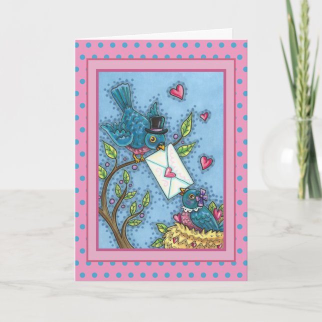 CUTE BLUEBIRD SWEETHEARTS, LOVE BIRD VALENTINE HOLIDAY CARD (Front)