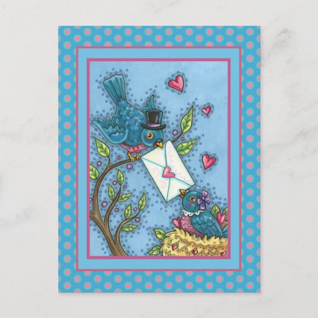 CUTE BLUEBIRD SWEETHEARTS, LOVE BIRD VALENTINE HOLIDAY POSTCARD (Front)
