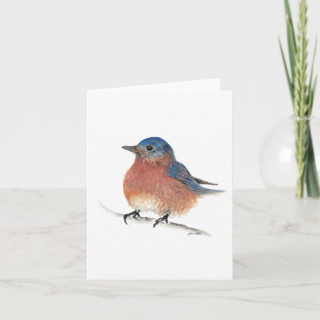 Cute Bluebird Watercolor Coloured Pencil Art Card (Front)