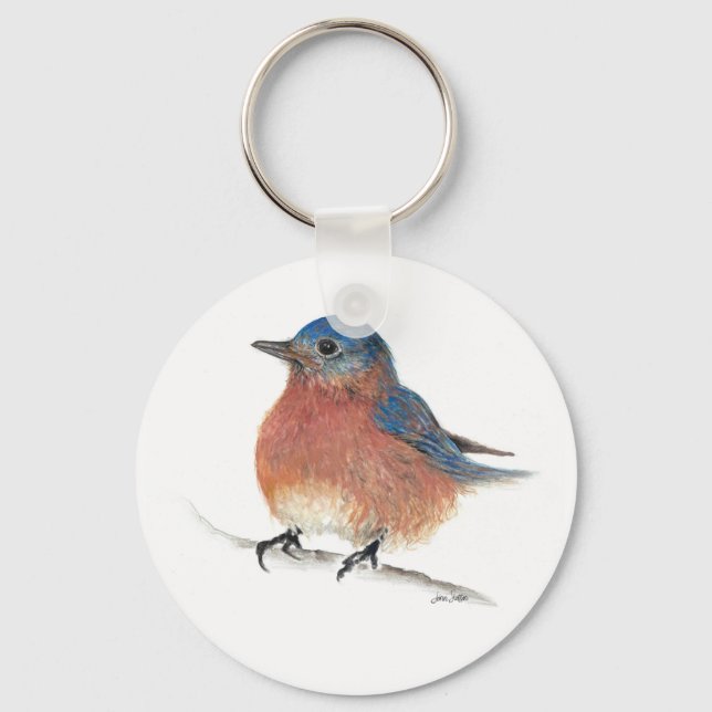 Cute Bluebird Watercolor Coloured Pencil Art Key Ring (Front)