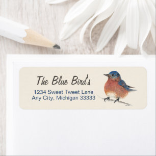 Cute Bluebird Watercolor Pencil Art Label