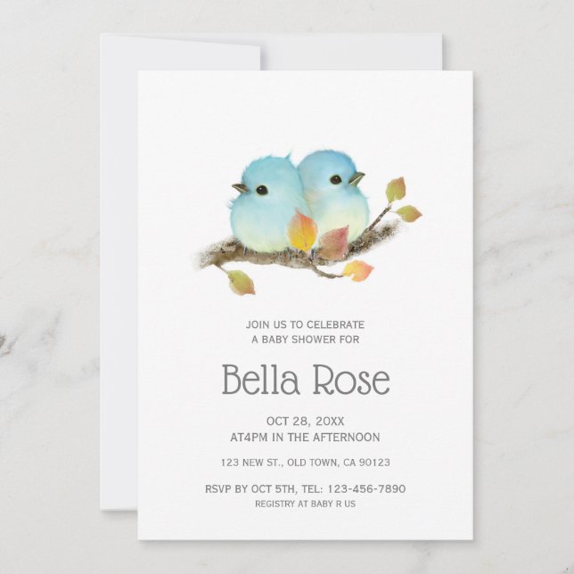 Cute Bluebirds Bird Baby Shower Invitation (Front)