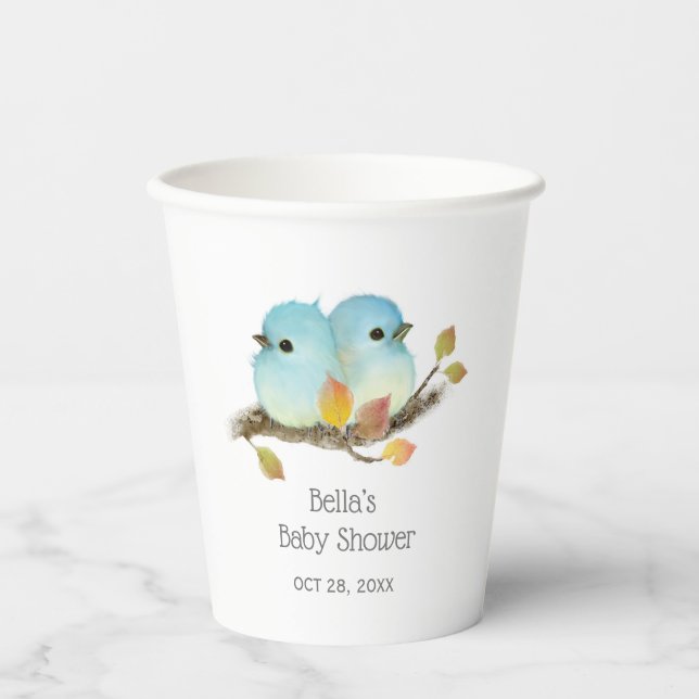 Cute Bluebirds Bird Baby Shower Paper Cups (Front)