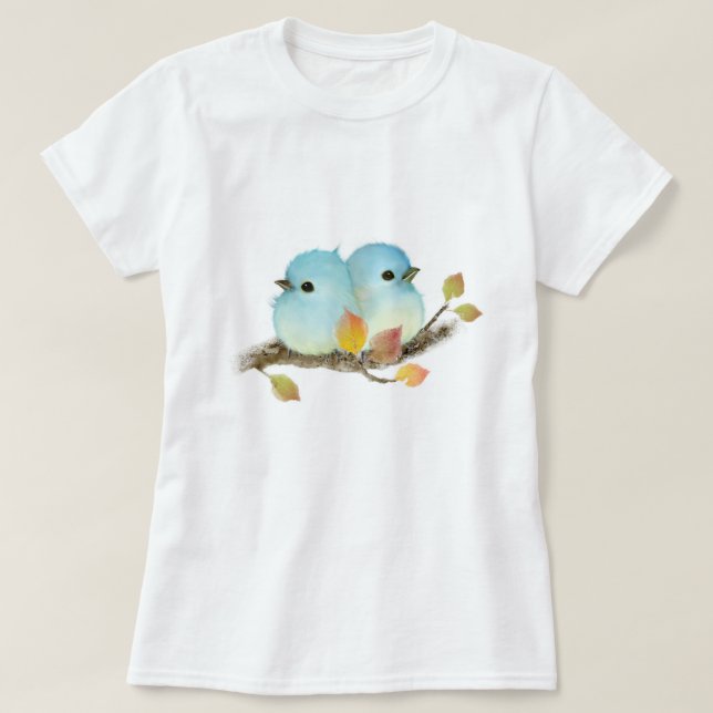 Cute Bluebirds on Branch T-Shirt (Design Front)