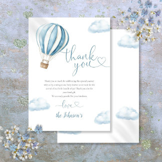 Cute BlueHot Air Balloon Baby Shower Thank You Card
