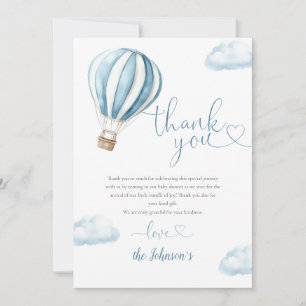 Cute BlueHot Air Balloon Baby Shower Thank You Card