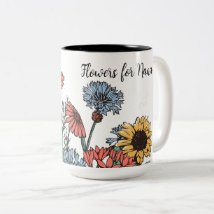 Cute Blues and Gold FLOWERS For Nana PERSONALIZE Two-Tone Coffee Mug