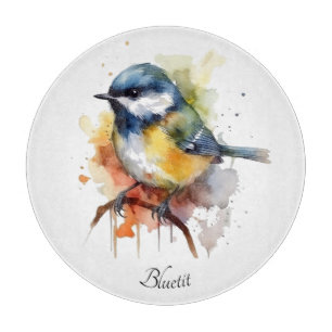 Cute Bluetit on a Branch, custom Cutting Board