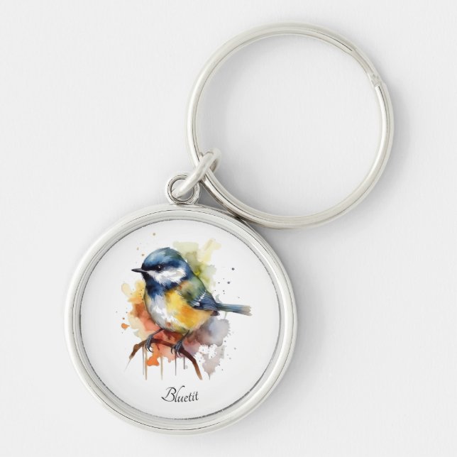 Cute Bluetit on a Branch, custom  Key Ring (Front)