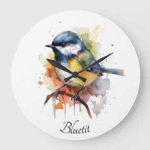 Cute Bluetit on a Branch, custom  Large Clock