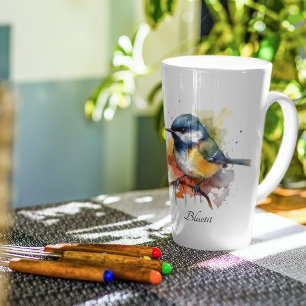 Cute Bluetit on a Branch, custom Latte Mug