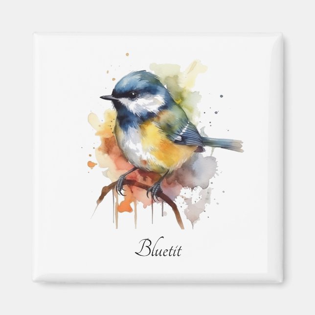 Cute Bluetit on a Branch, custom  Magnet (Front)