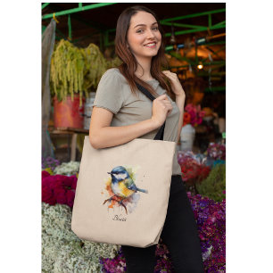 Cute Bluetit on a Branch, custom Tote Bag