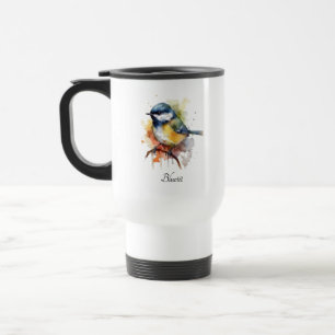 Cute Bluetit on a Branch, custom Travel Mug