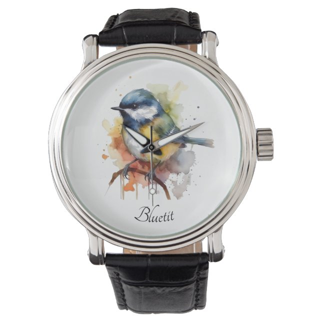 Cute Bluetit on a Branch, custom  Watch (Front)