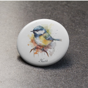 Cute bluetit sitting on a branch bottle opener