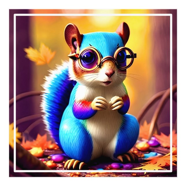  Cute Blur Squirrel with Glasses Photo Print (Front)