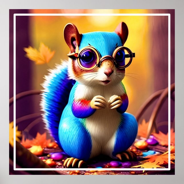  Cute Blur Squirrel with Glasses Poster (Front)