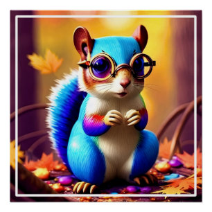 Cute Blur Squirrel with Glasses Poster