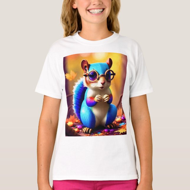  Cute Blur Squirrel with Glasses T-Shirt (Front)