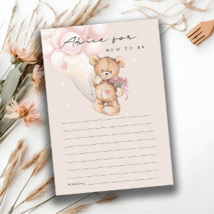 Cute Blush Bear Balloon Advice For Mum Baby Shower Enclosure Card