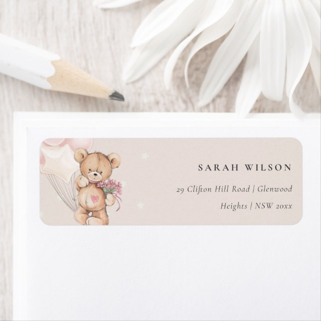 Cute Blush Bear Balloon Floral Bunch Heart Address (Insitu)
