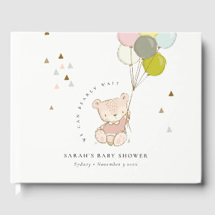 Cute Blush Bearly Wait Bear Balloon Baby Shower Guest Book
