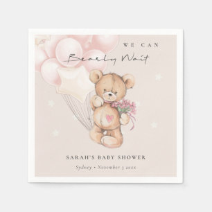 Cute Blush Bearly Wait Bear Balloon Baby Shower Napkin