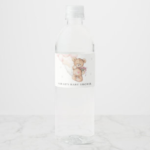 Cute Blush Bearly Wait Bear Balloon Baby Shower Water Bottle Label