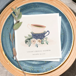 Cute Blush Blue Cups Flora Bridal Shower Tea Party Napkin