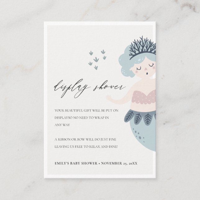 CUTE BLUSH BLUE LITTLE MERMAID DISPLAY BABY SHOWER ENCLOSURE CARD (Front)