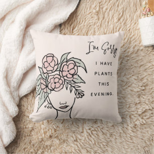 Cute Blush Busy with My Plants Floral Portrait Cushion