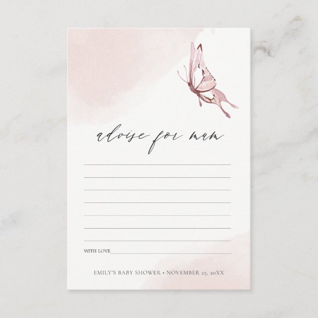 Cute Blush Butterfly Advise for Mum Baby Shower Enclosure Card (Front)