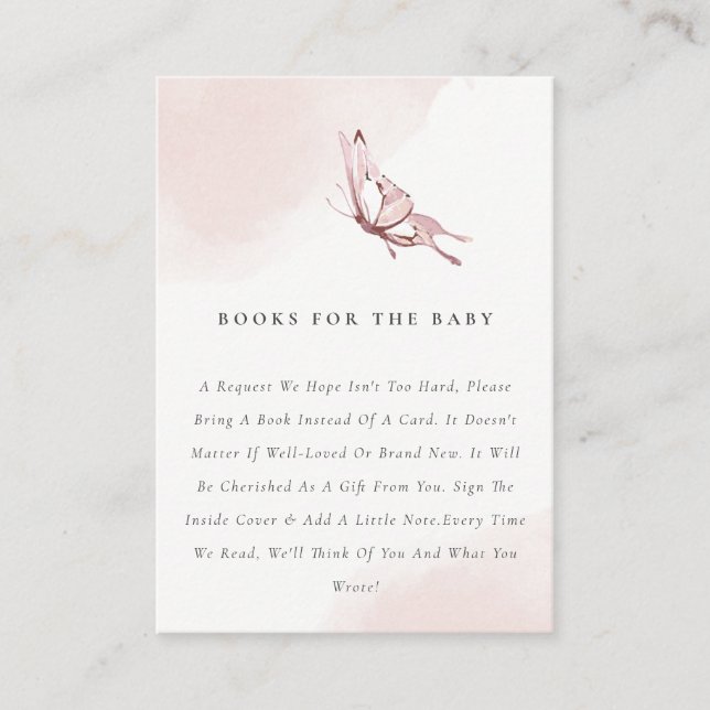 Cute Blush Butterfly Books For Baby Shower Enclosure Card (Front)