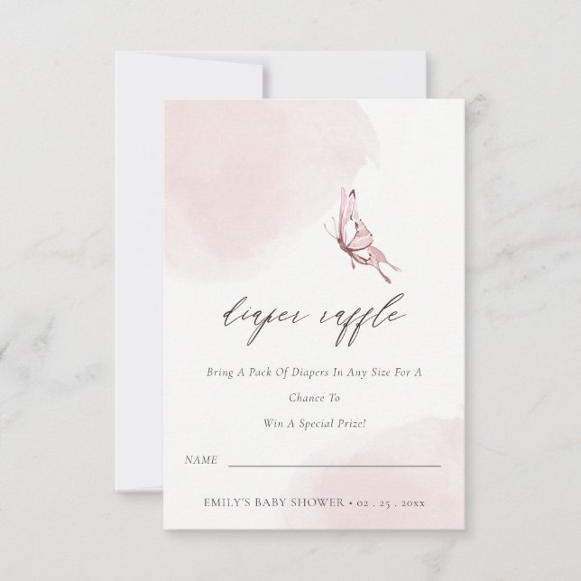 Cute Blush Butterfly Diaper Raffle Baby Shower Invitation (Front)