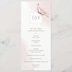 CUTE BLUSH BUTTERFLY WEDDING CEREMONY PROGRAM MENU