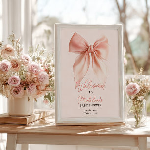 Cute Blush Coquette Bow Baby Shower Welcome Poster