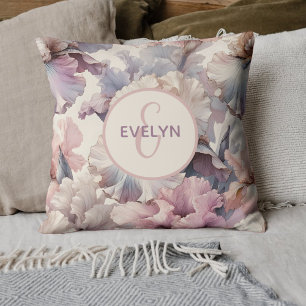 Cute Blush Floral Monogram Baby Girl Nursery Cushion