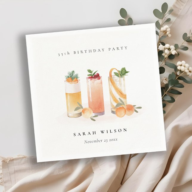 Cute Blush Fruit Cocktail Orange Any Age Birthday Napkin (Creator Uploaded)