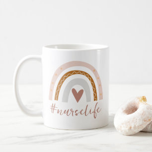 Cute blush grey boho heart rainbow nurse life coffee mug
