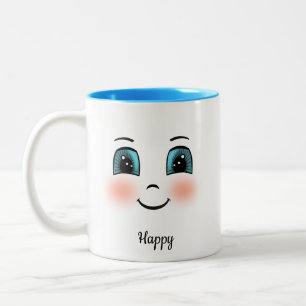 Cute blush happy face on white Two-Tone coffee mug