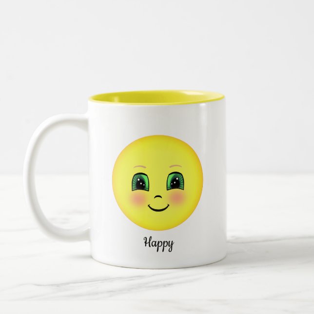 Cute blush happy face Two-Tone coffee mug (Left)