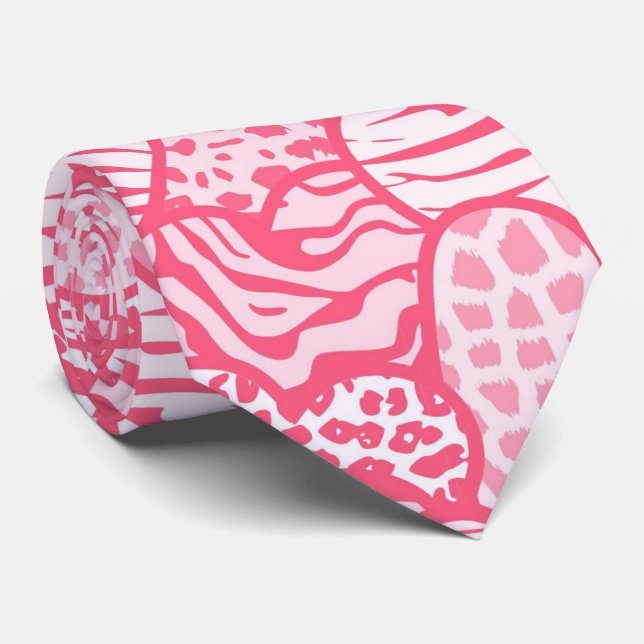 Cute Blush Pink Animal Print Hearts Valentines Day Tie (Rolled)