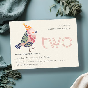 Cute Blush Pink Birdie Any Age 2nd Birthday Invite