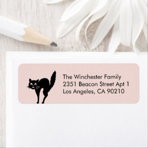 Cute blush pink black cat girly Halloween address